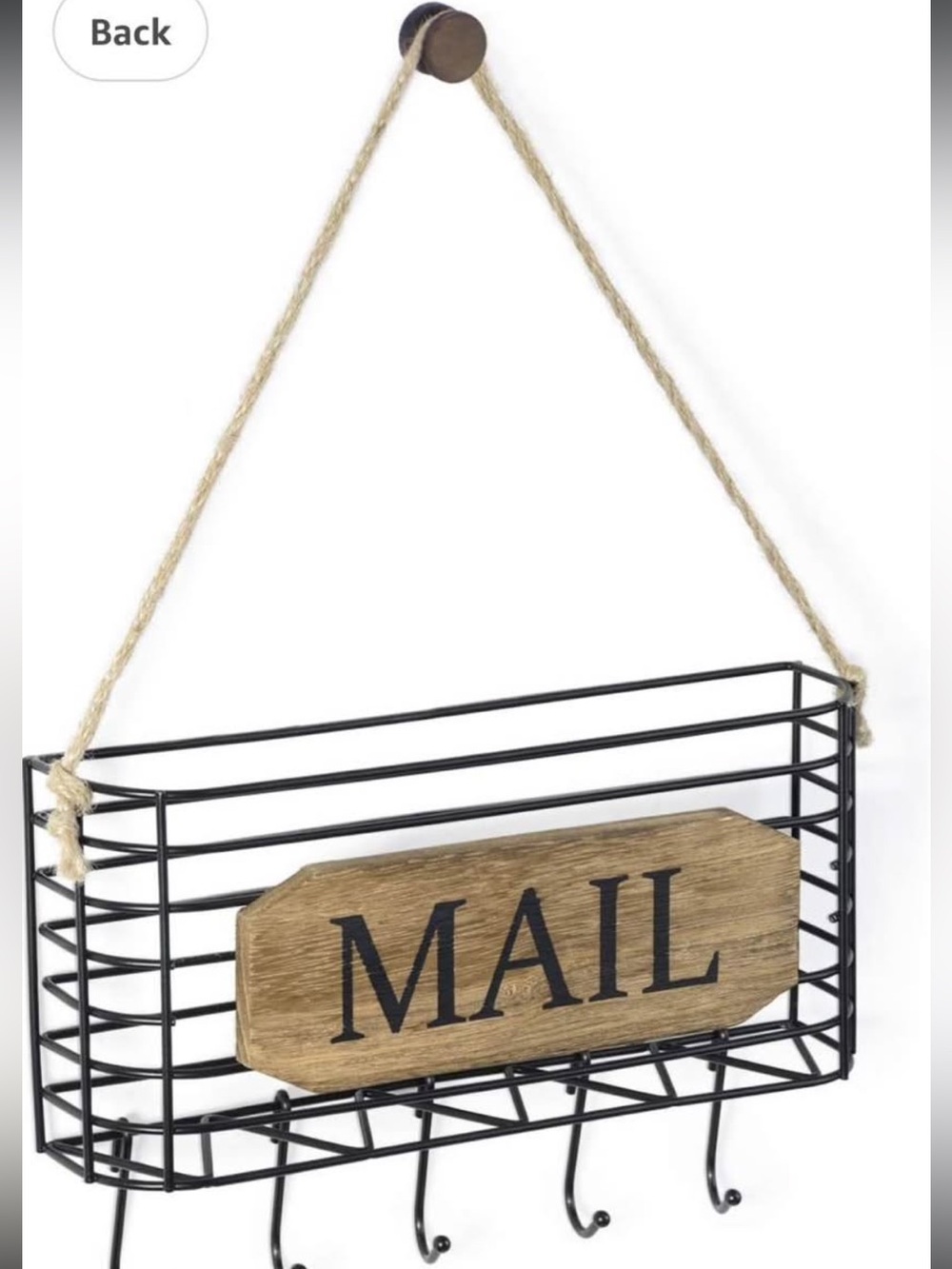 Rustic Black Wire Mail Organizer with Wood 'MAIL' Sign